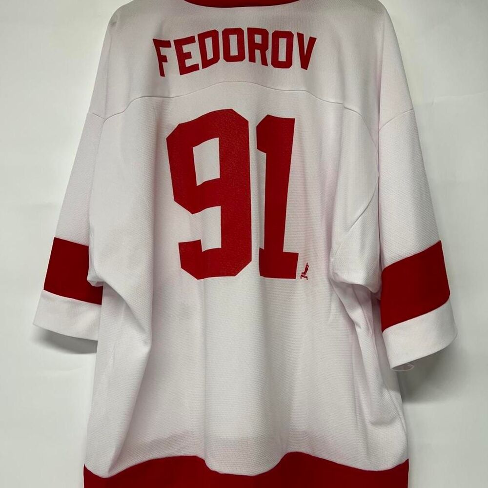 Logo-7 Men's Red Wing Federov #91 Jersey